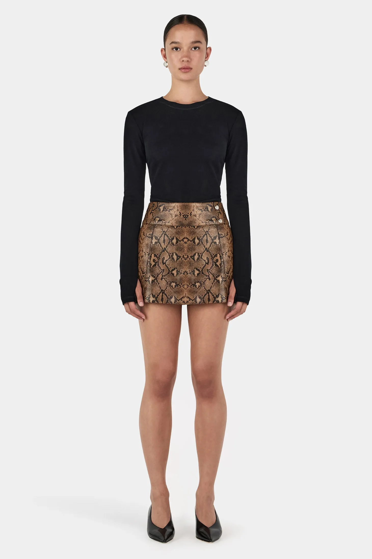 Dixie Leather Skirt Brown Python