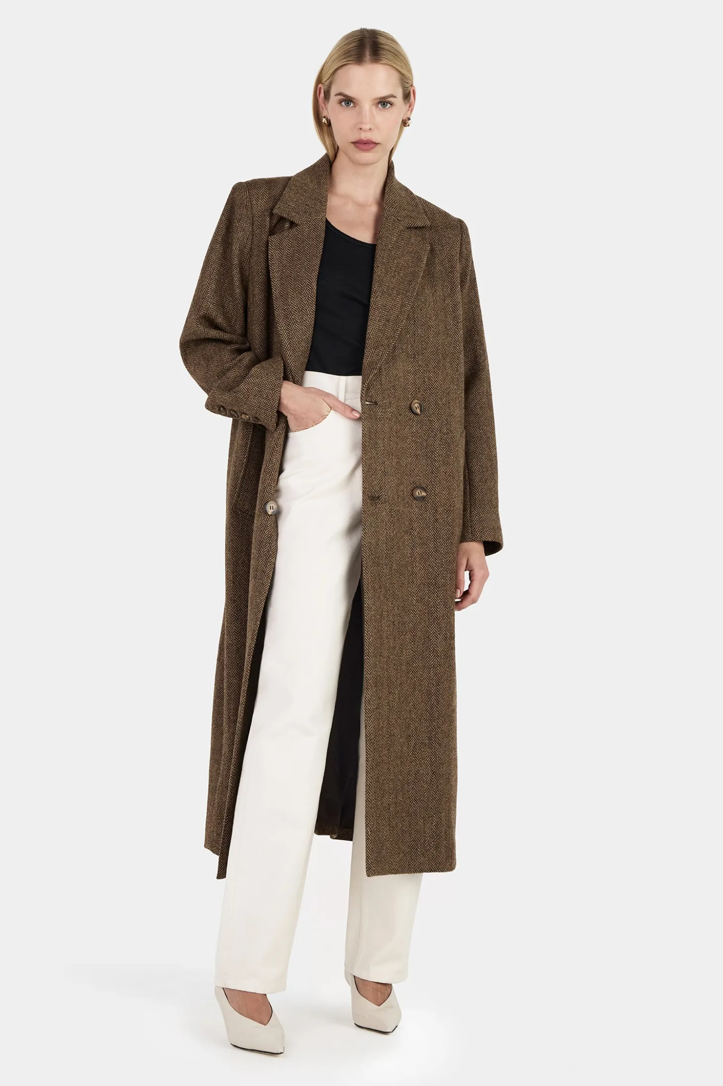 Frederik Tailored Coat Brown Herringbone