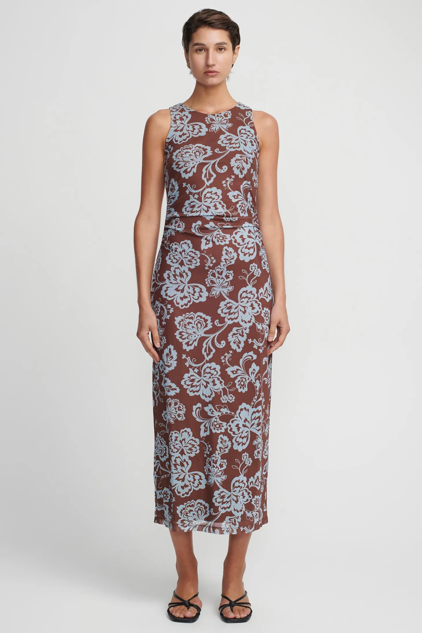 Kora Dress Chocolate Blue Floral