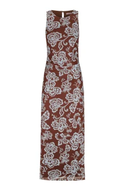 Kora Dress Chocolate Blue Floral