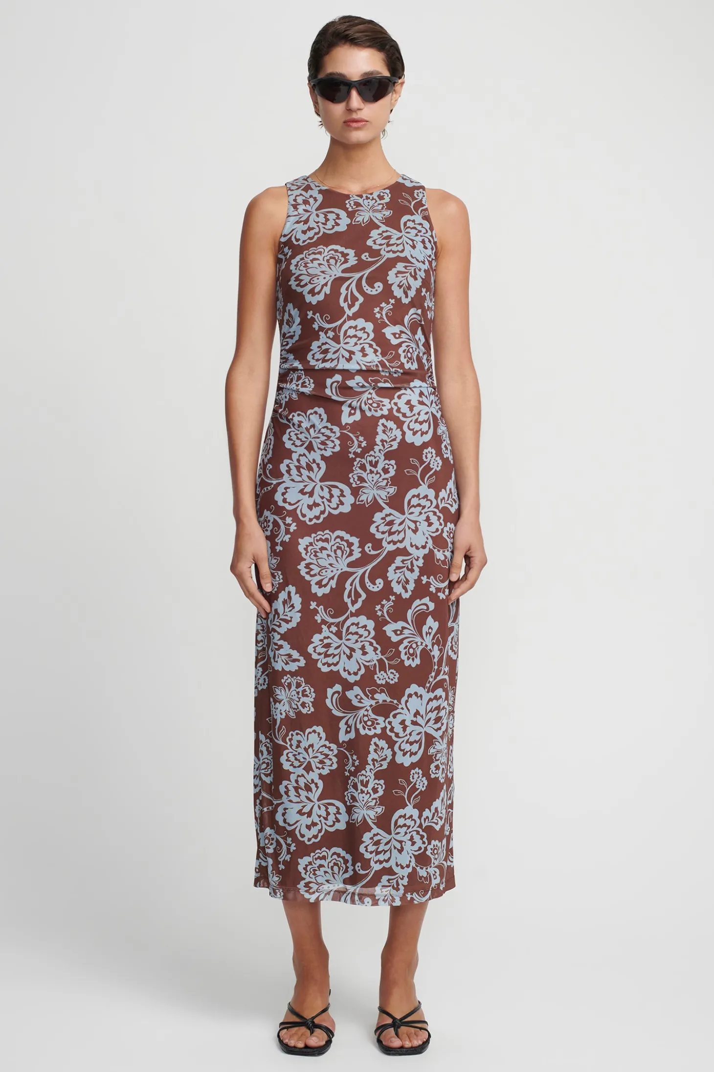 Kora Dress Chocolate Blue Floral