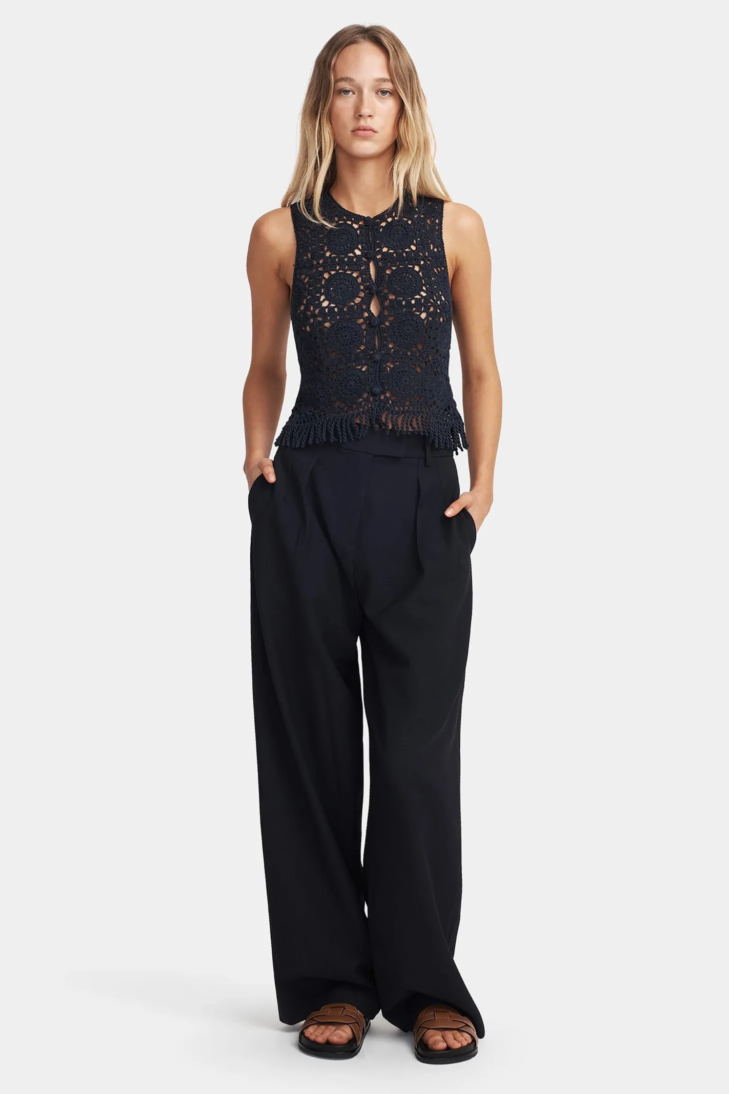 Patti Crochet Top Navy