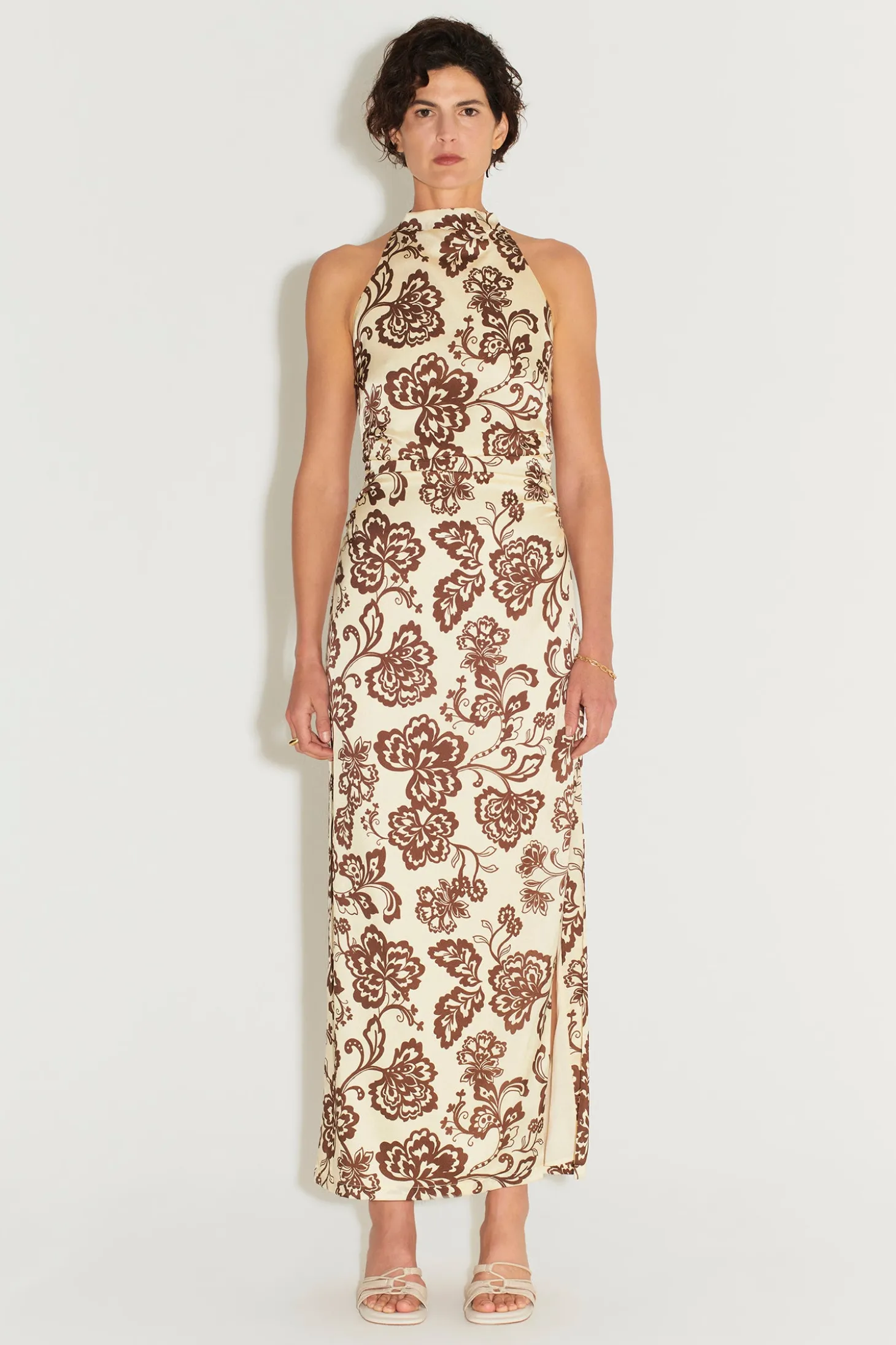 Robbie Midi Dress Cream Chocolate Floral