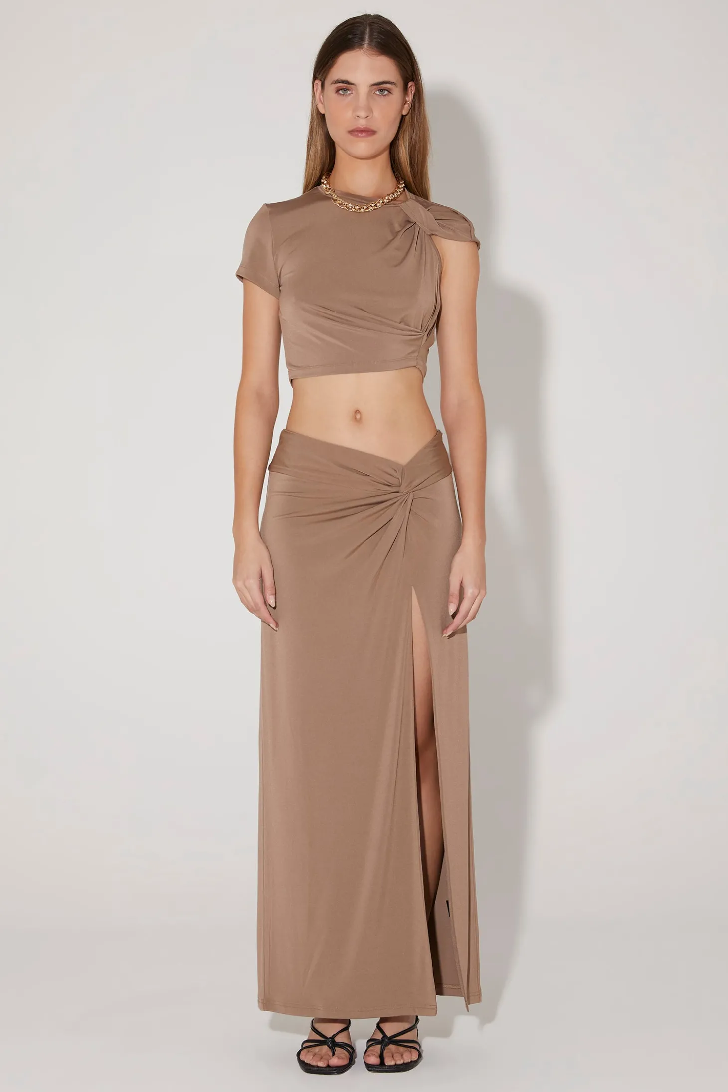 Rozalia Twist Crop Top Ash Brown